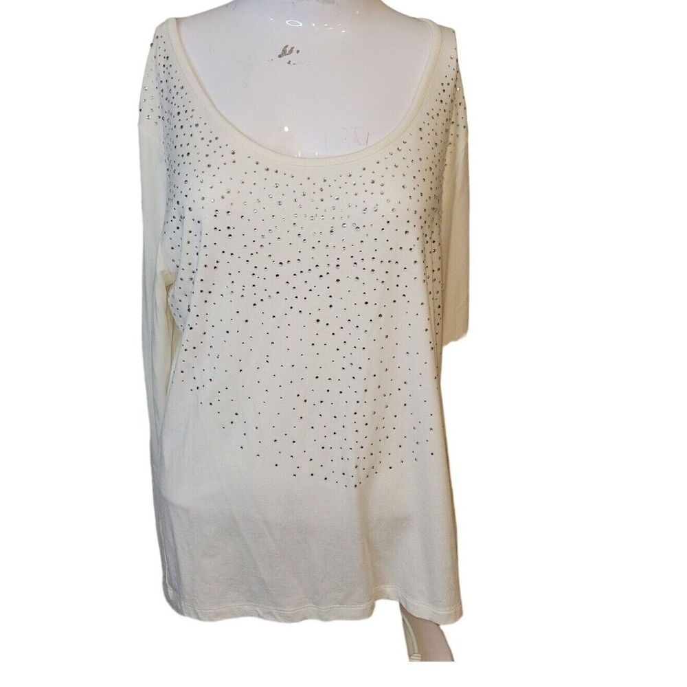Tara Collection Large blouse women rhinestone longsleeve stretch scoop
